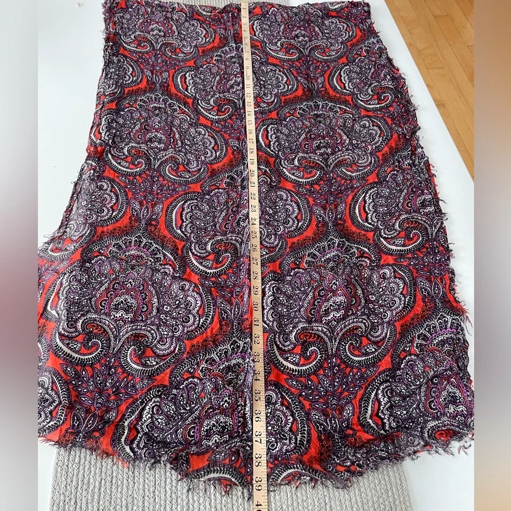 The Limited Violet Orange White Paisley Print Sheer Fringe Wrap Scarf